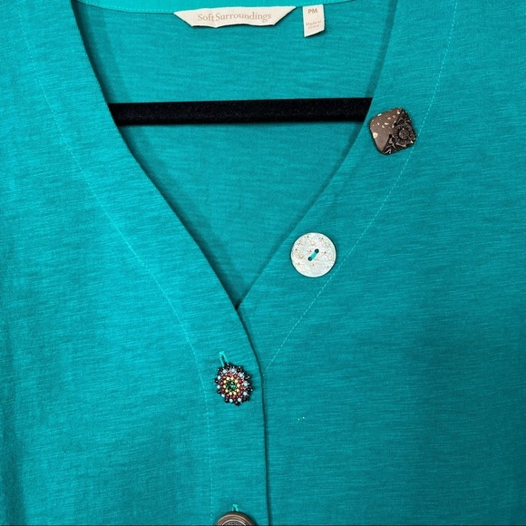 Soft surroundings teal sleeveless button down blouse in petite - Picture 2 of 7